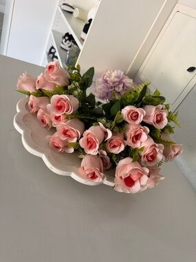 Blush Pink Artificial Rose Bouquet Faux Floral Accent set of 2